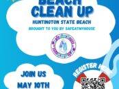 registration flyer for beach cleanup event at huntington state beach in california. Hosted by SafeAtMyHouse