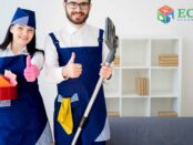 two people are showing thumb with cleaning equipment