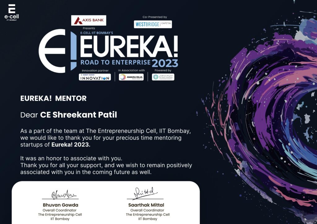 Shreekant Patil Startup Mentor at IIT Bombay - ECell - Eureka 2023 