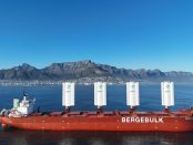 Photo caption: Berge Olympus, the world’s most powerful sailing cargo ship, paid a visit to the City of Cape Town. The vessel is fitted with four BAR Technologies WindWings, which cut fuel consumption and significantly reduce carbon emissions.