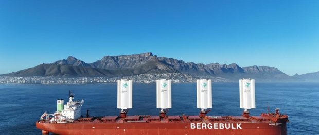 Photo caption: Berge Olympus, the world’s most powerful sailing cargo ship, paid a visit to the City of Cape Town. The vessel is fitted with four BAR Technologies WindWings, which cut fuel consumption and significantly reduce carbon emissions.