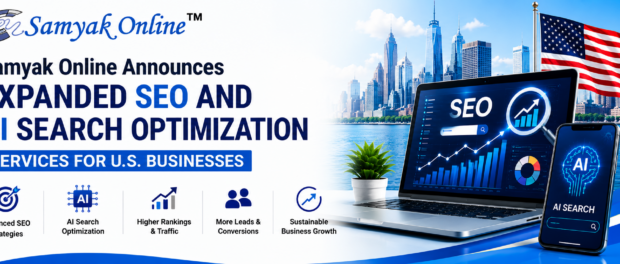 Samyak Online SEO and AI search optimization feature banner for U.S. businesses.
