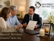 Funeral director helping a family explore affordable funeral service options at San Diego Memorial Chapel in El Cajon.